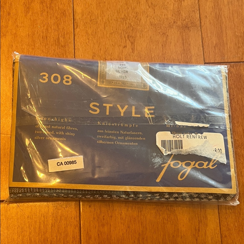 Fogal Style Silver and black knee high socks from Holt Renfrew nwt